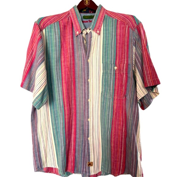 Boston Traders Colorful Striped Short Sleeve Button Down Shirt Size XL Nautical - Picture 7 of 7